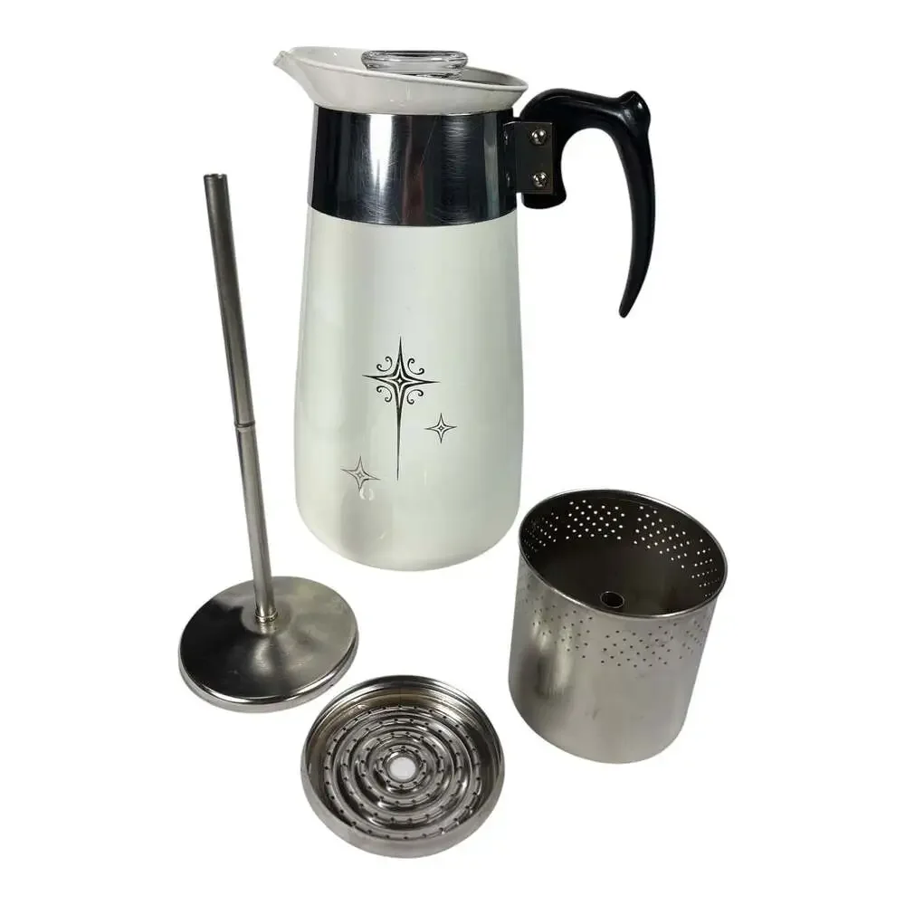 Rare Corning Ware Platinum Starburst 8 Cup Percolator Pyroceram Spout Complete